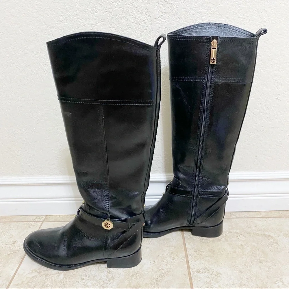Tory Burch Brita black leather riding boots size 5.5
